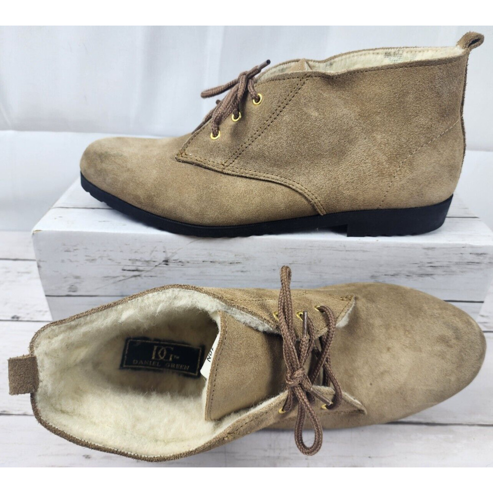 Daniel Green Khaki Suede Upper Lace Up Faux Fur Ankle Boot, Women's Size 10N